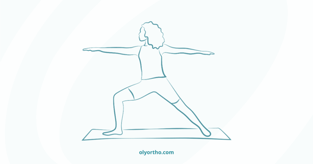 Illustration of a person practicing balance through yoga, showing an exercise that helps reduce fall risk.