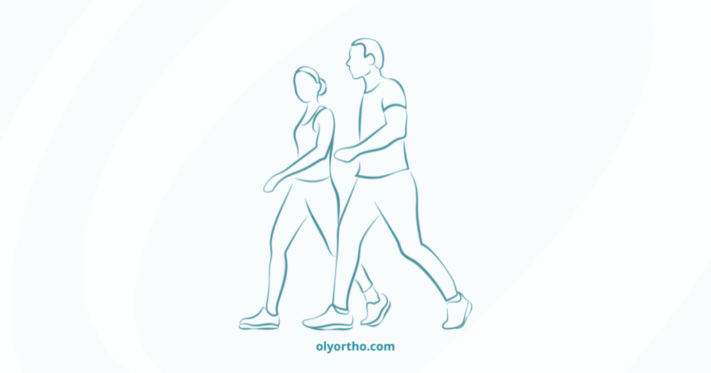 Illustration of a person walking outdoors as a weight-bearing exercise, showing a simple daily activity that helps support bone strength in people with osteopenia.