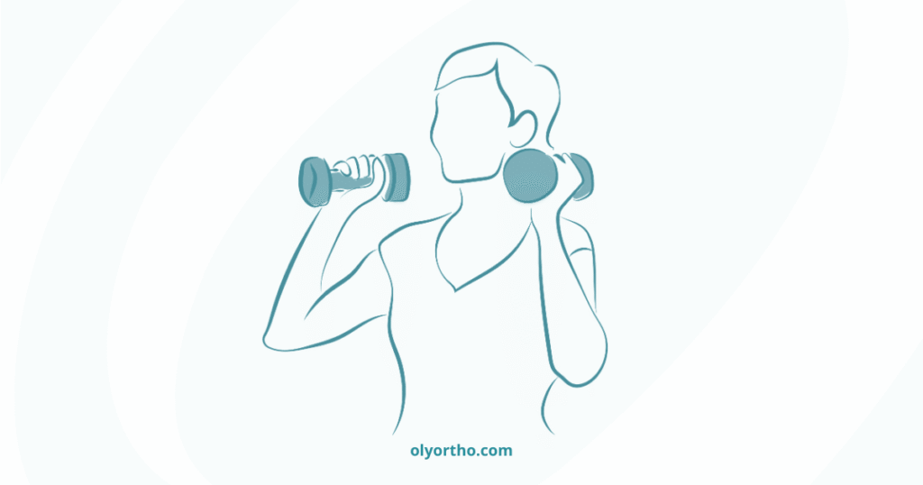 Illustration of a person doing strength training with dumbbells, highlighting muscle-building exercise that helps support and protect bones.